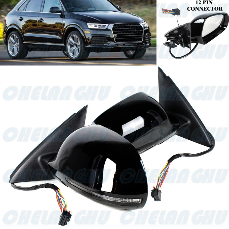 

For Audi Q3 2013 2014 2015 2016 2017 2018 LHD 1 Pair 12 Pins Black Painted Heated Electric Adjust Power Fold Mirror Assembly