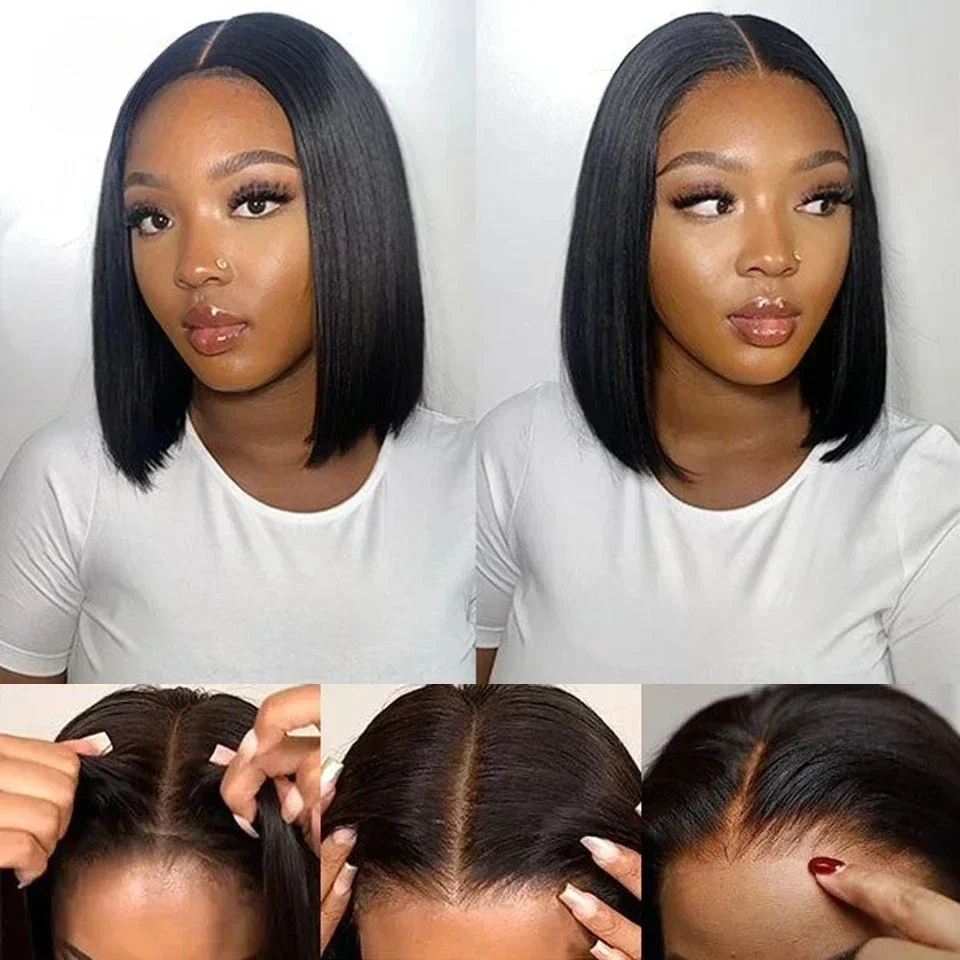 2026 new hot sale Short Straight Bob Wig, Glue-Free, Ready-to-Wear Real Hair Wig, Elastic Drawstring Upgraded Version