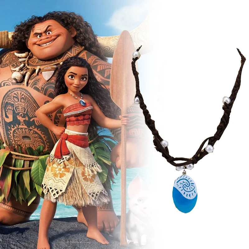 Movie Original Vaiana Moana 2 Necklace Princess Luminous Handmade Braided Leather Rope Necklace Pendant Cosplay Model Toy Gifts