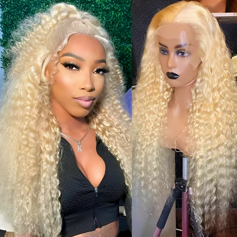 13x6 613 Blonde Lace Front Human Hair Deep Wave 30 Inch Curly Lace Frontal Wig Brazilian Hair 200 Density For Black Women