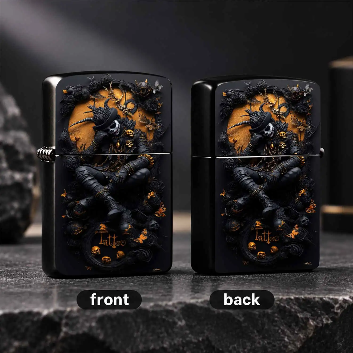 Dark Gothic Decor Lighter, Atmospheric Black Gold Embossed Art Portable Igniter, Suitable For Daily Travel Parties And Other Scenarios, Creative Trendy Exquisite Item For And Gifting A Humorous And Interesting Lighter