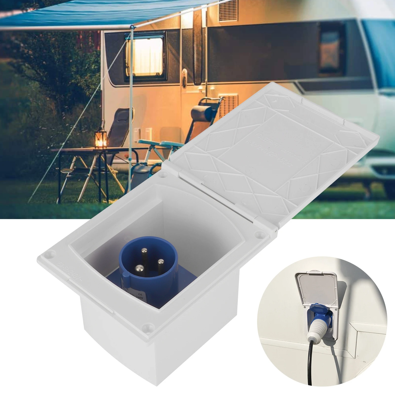 

16A 220V‑240V Waterproof Power Outlet External 3Pin Flush Female Socket Plug for RV Motorhome Trailer 16A Socket Plug