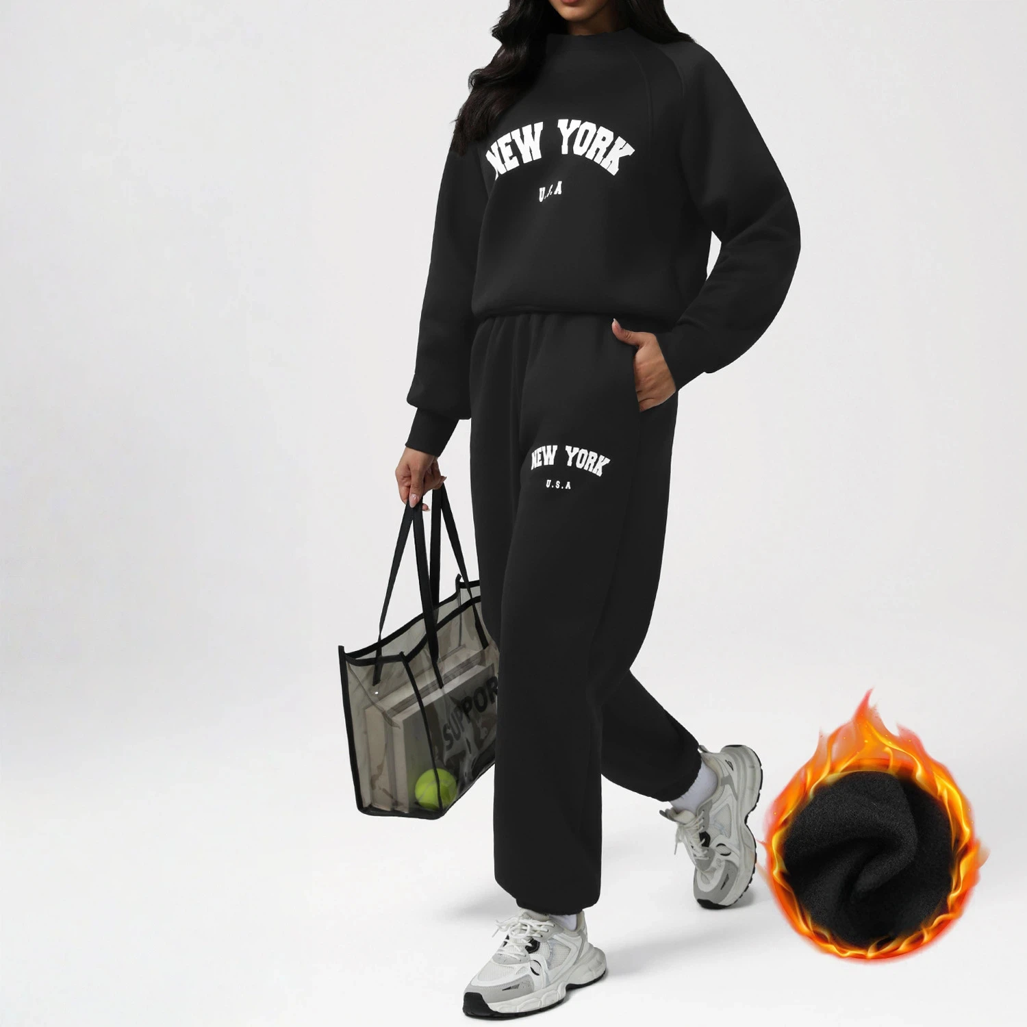 

Mermaid Curve Autumn and Winter Leggings Sweatpants Slim Sweatpants Suit Warm Letter Print Casual Long-sleeved Sweatshirt Suit