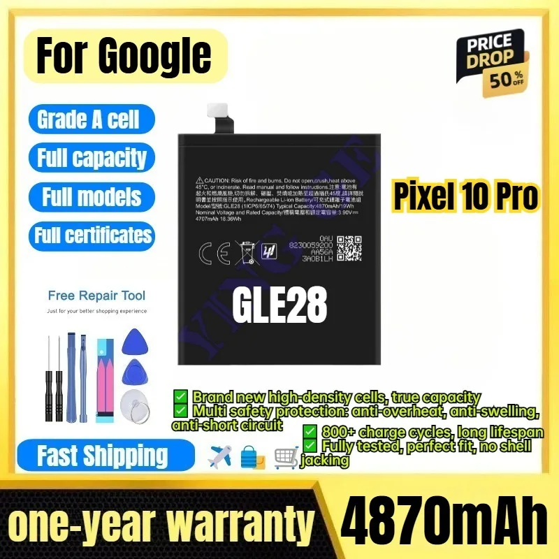 GLE28 for Google Pixel 10 Pro Phone Battery 0 Cycle High Quality Capacity Battery Replacement Bateria Grade A Cell with Tools