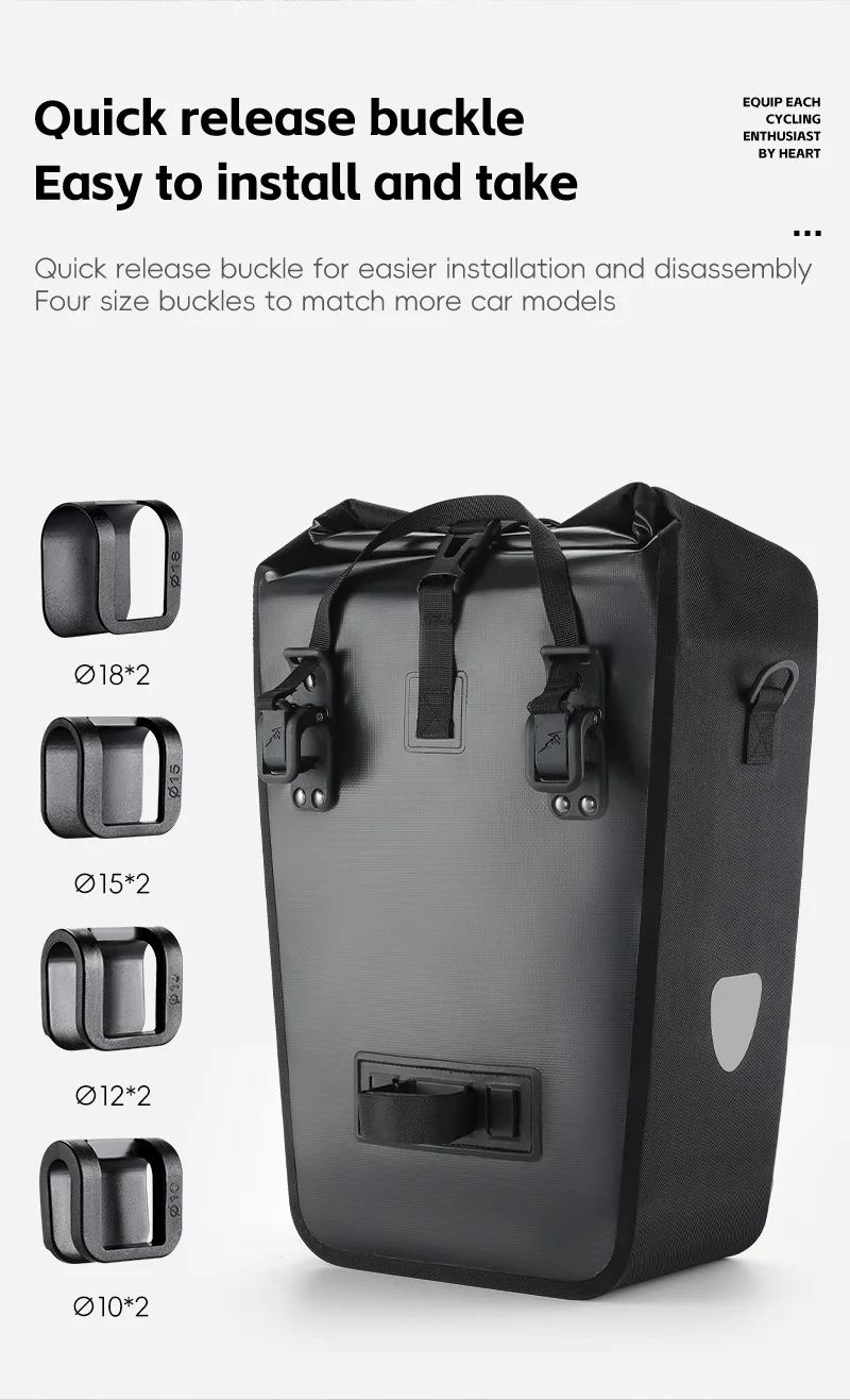 WEST BIKING Vollständig wasserdichte Fahrradtasche, 25 l, großes Fassungsvermögen, Gepäckträgertasche, lange Reisetasche, doppelseitige Tasche, Fahrradtasche, Fahrradzubehör – Detail 5