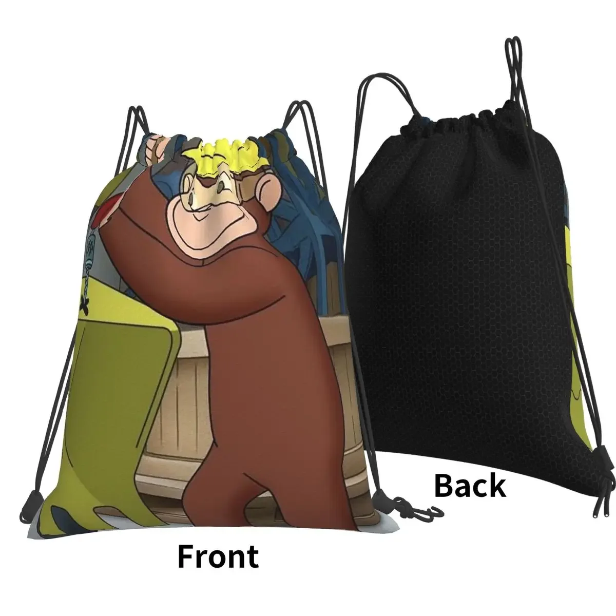Anime Curious George Monkey Backpacks Casual Drawstring Bundle Pocket Shoes Bag Book Bags for Travel School