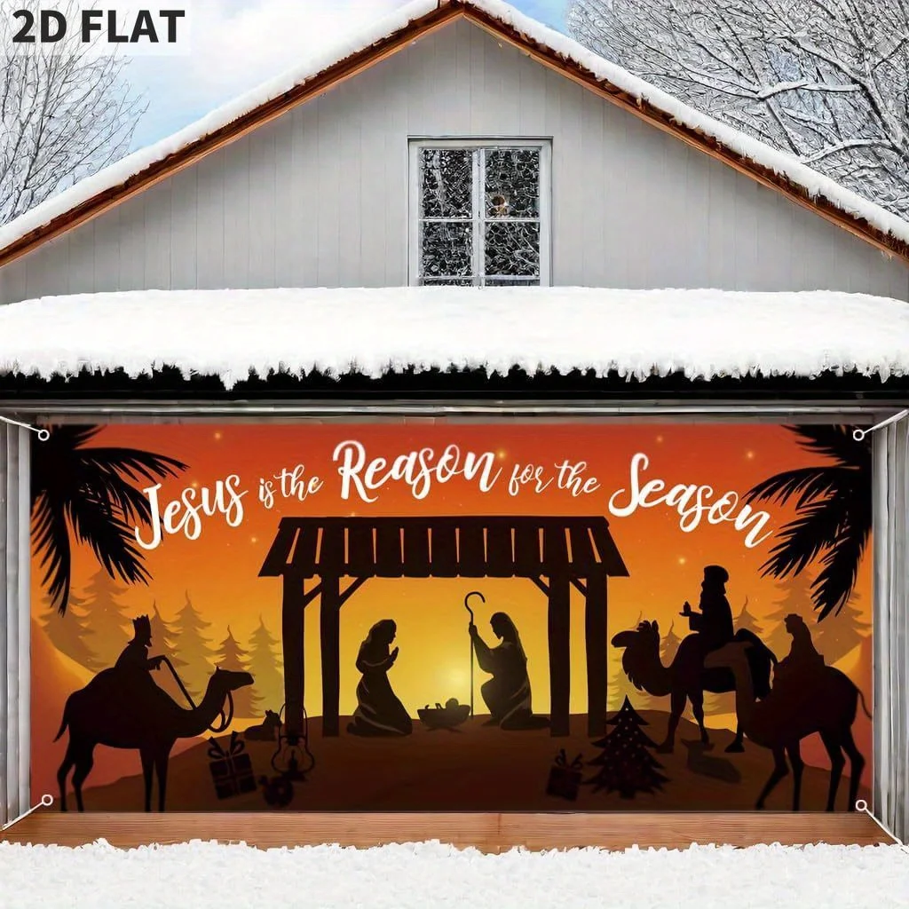 Christmas Nativity Garage Door Decorations Cover Xmas Holiday Garage Door Banner Christmas Nativity Scene Backdrop for Photo