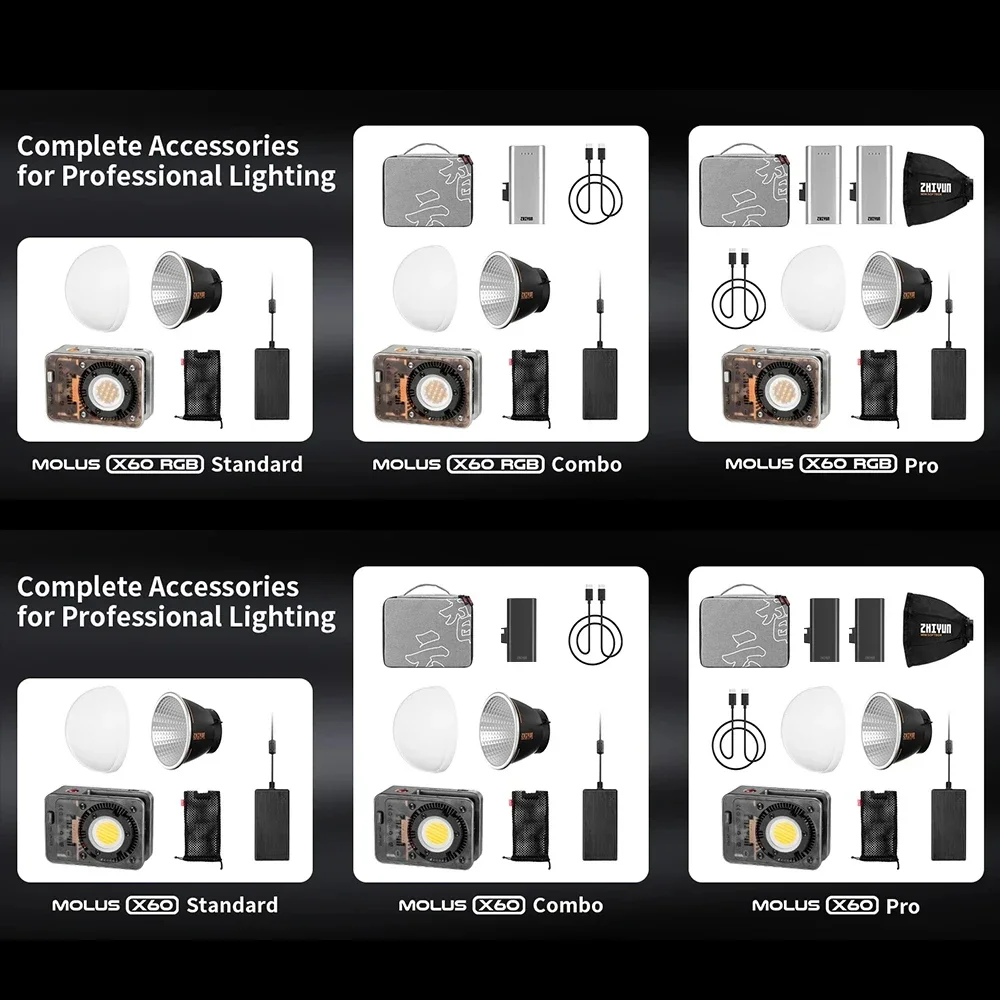 ZHIYUN MOLUS X60 X60RGB RGB 60W COB Luce video LED Luci tascabili Lampada di riempimento esterna portatile Illuminazione fotografica