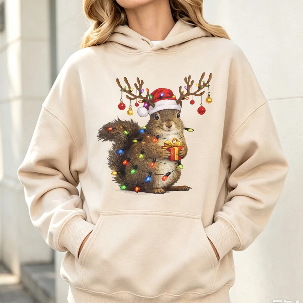 Cute Christmas Squirrel Sweatshirt Funny Woodland Christmas Pullovers Reindeer Squirrel Unisex Sweater Holiday Animal Gift