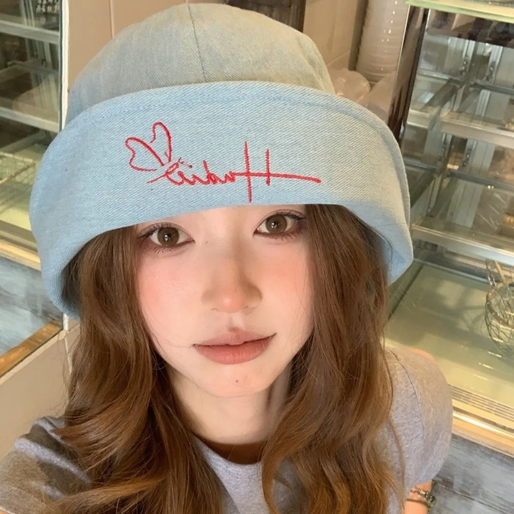 

Foldable Korean Denim Bucket Cap Y2k Versatile Denim Fishing Cap Bow Tie Sweet Sun Protection Hat Women