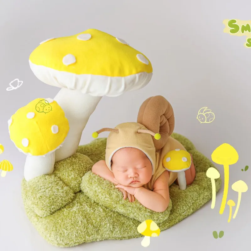 ❤️Newborn Photography Clothing Snail Hat+Jumpsuit+Mushroom+Pillow Mat 6Pcs/set Studio Baby Photo Props Accessory Clothes Outfits