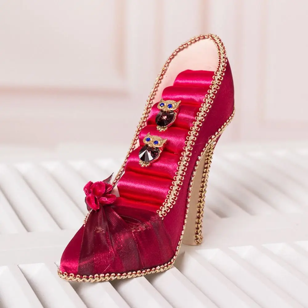

High-heeled Shoes Velvet Ring Display Stand Luxury Flower Earrings Stand Holder Display Lace Bow Jewelry Rack Stand Display