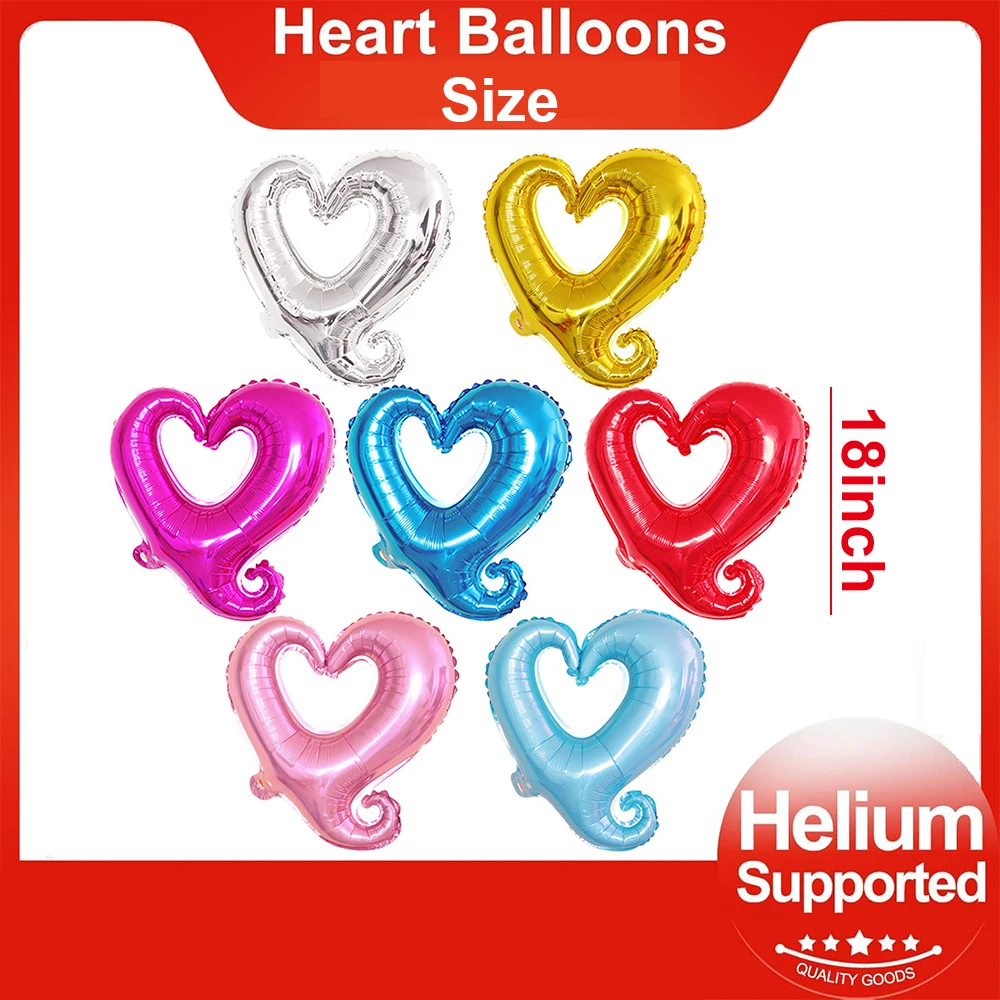 18inch Heart Foil Balloons Colorful Romantic Hook Heart Shaped Helium Balloons Valentines Day Wedding Party Decorations Supplies