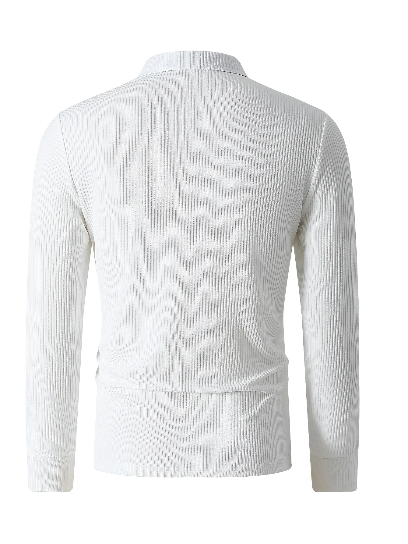 2026 New Men Half Zip Knitted Polo Long Sleeve Vertical Striped Texture Slim Lapel Sweater Male Office Casual Fashion Pullover