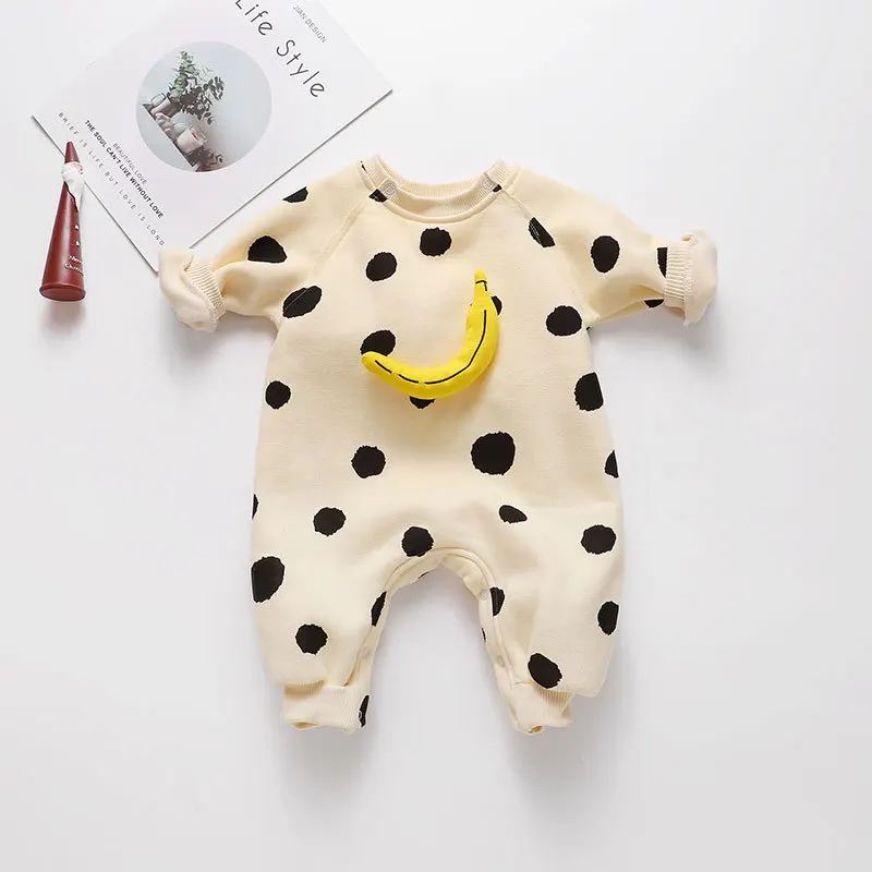 Spring Baby Clothes Banana Romper Cotton Sleepwear Korean Newborn Clothes Boy Girl Bodysuit Banana Dot Toddler Jumpsuit