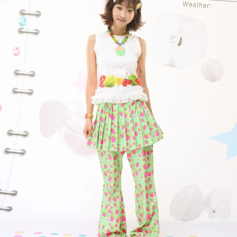 Jupe plissée pour femmes, pantalon imprimé avec Illustration de fruits sucrés, Design d'été, épissure colorée, pantalon personnalisé pour dames, nouvelle collection