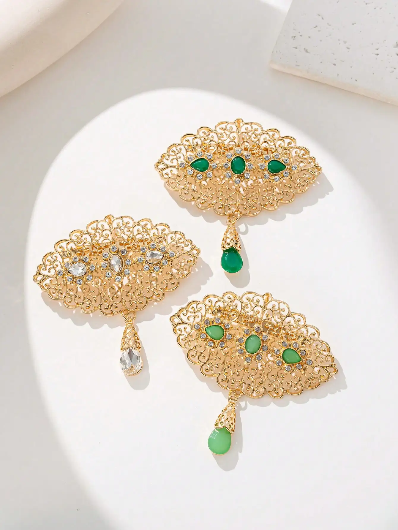 Arabesque Brooch with Rhinestone Drops Women's Brooch Moroccan Muslim Wedding Jewelry Hijab Pin