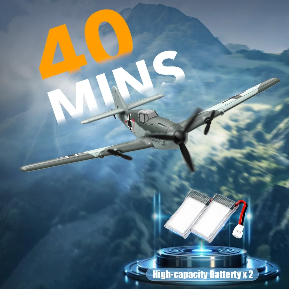 VOLANTEXRC BF109 3CH RC avión 400mm envergadura con estabilizador giroscópico alarma de rango de batería baja RTF Warbird para niños principiantes