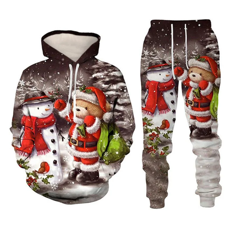 Popular Christmas Christmas Snowman Pullover Set 3D Printed Adult Sweater Set Street Hip Hop Trend Fashion Sports Hoodie Set