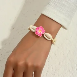 Retro Pink Eggflower Shell Bracelet For Women Bohemian Summer Beach Woven Rope Bracelet Party Jewelry Y2K