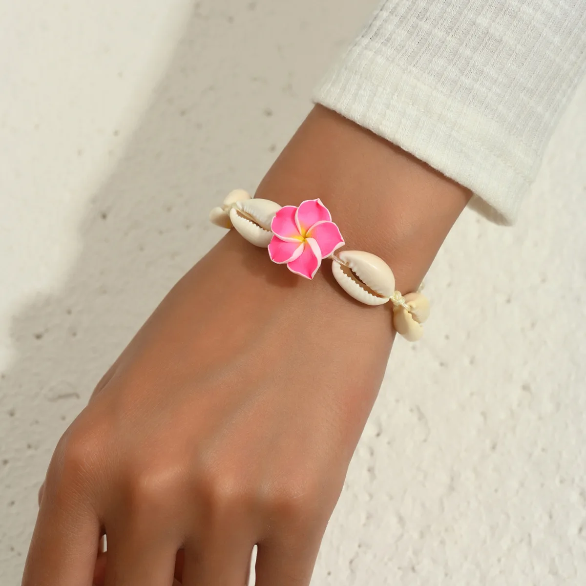 Retro Pink Eggflower Shell Bracelet for Women 2024 Bohemian Summer Beach Woven Rope Bracelet Party Jewelry Y2K