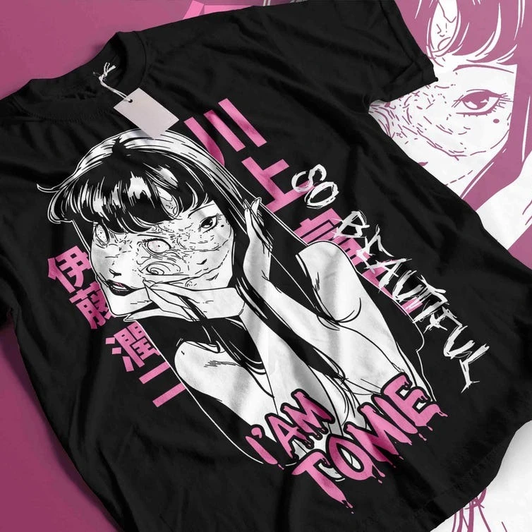 Sommer-Sonderangebot Tomie Anime T-Shirt Unisex Junji Ito Anime Manga Shirt Anime-Liebhaber-Shirt Y2K Gothic Baumwolle Übergroße T-Shirts