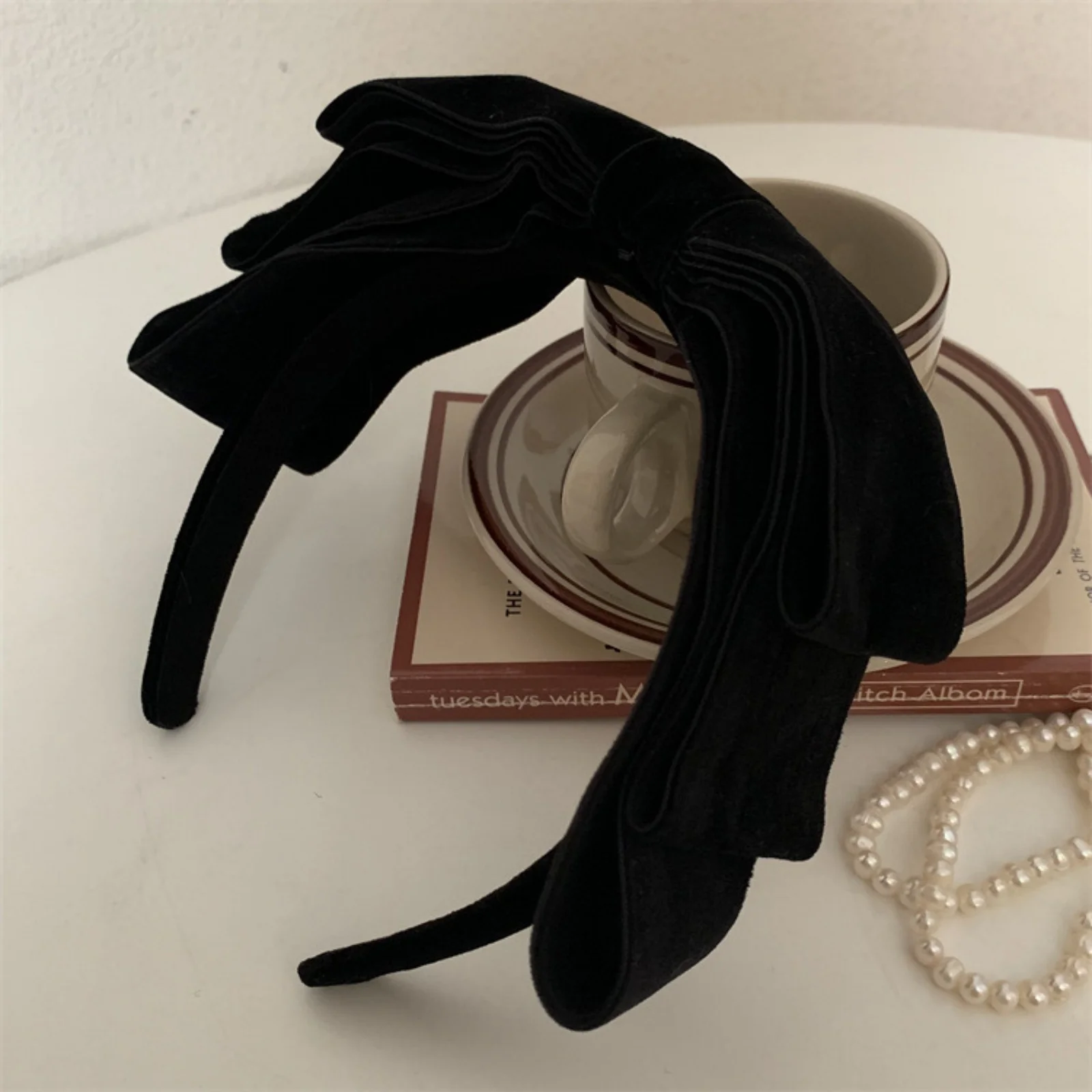 

1 шт. многослойная черная бархатная повязка на голову с большим бантом и заколка для волос, осенне-зимний головной убор, аксессуар для волос для мытья лица