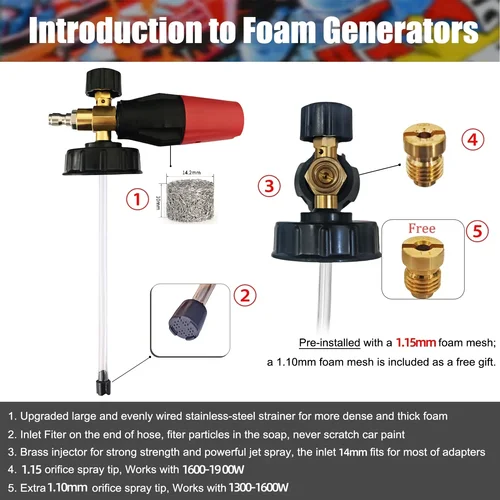 Imagen 2 del producto Juego de pistola de espuma de alta presión con diseño de Graffiti, ajuste multimarca para Karcher/Bosch/Nilfisk, agarre ergonómico, Kit de limpieza para coche/RV/camión