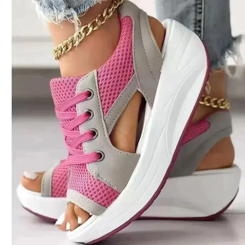 Fashion Women Sandals 2024 Summer Platform Chunky Comfortable Mesh Open Toe Casual Sports Ladies Sandalias Plus Size 35-43