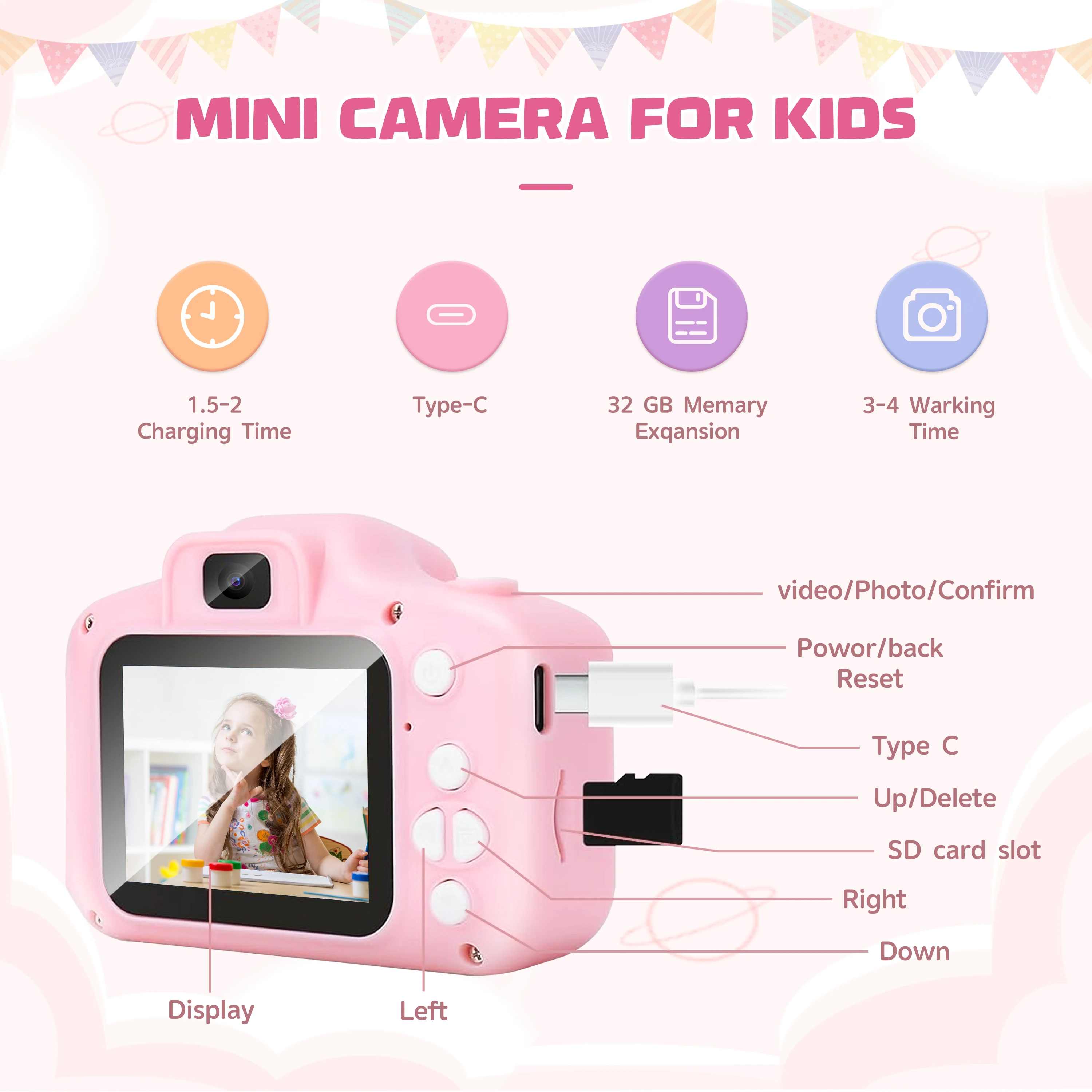Children Camera 1080P HD Toddler Digital Video Camera 2.0-inch Kids Camera with Silicone Cases Toys for Christmas Birthday Gifts