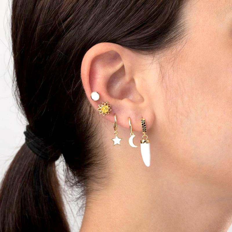 925 Sterling Silver Ear Needle Bohemia White Enamel Hoop Earrings For Women Heart Pendant Earrings Fashion Party Jewelry Gifts