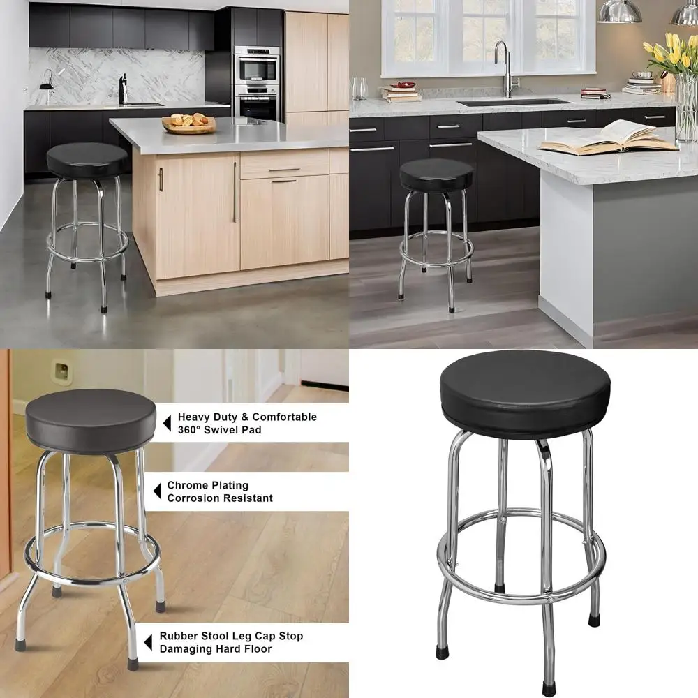 

Swivel Bar Stool with Padded Seat, Chrome Legs, Black, 28.74" Tall, 18.5" Diameter for Garage or Shop chairs dining chairs