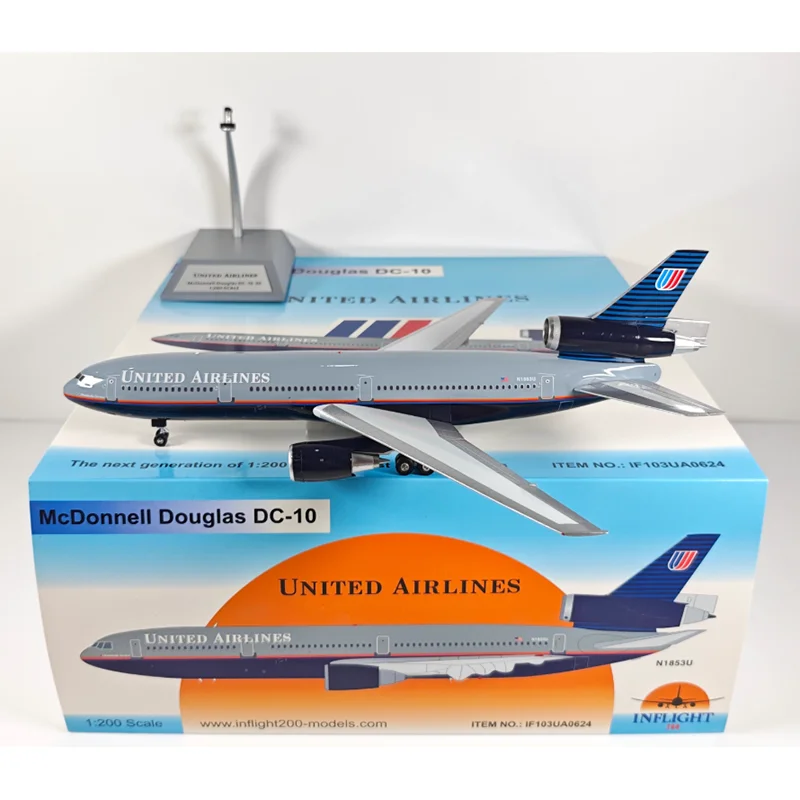 Inflight 1/200 Scale United Airlines DC-10 N1853U Di-cast Alloy Aircraft Model Collectible Decorative Item Gift