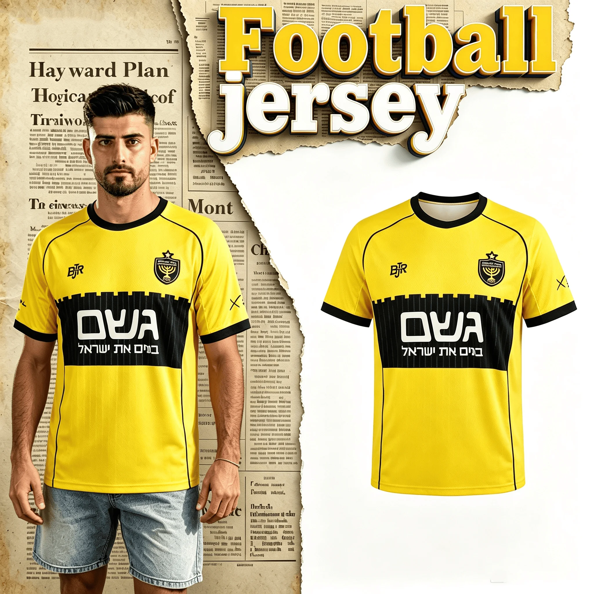 Camiseta de fútbol transpirable de malla de manga corta para hombre Beitar Jerusalem, diseño de león negro y amarillo, para entrenamiento familiar y infantil