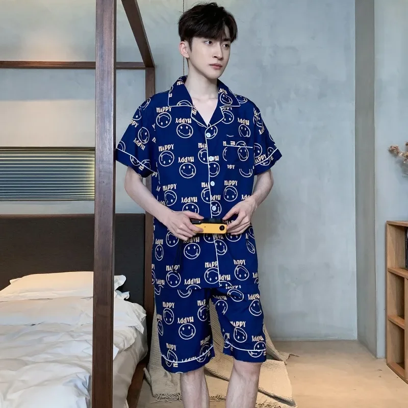 Ensemble pyjama en Satin à manches courtes pour hommes, grande taille 4XL, vêtements de nuit d'été pour hommes, chemise boutonnée et Short à taille élastique, vêtements de maison