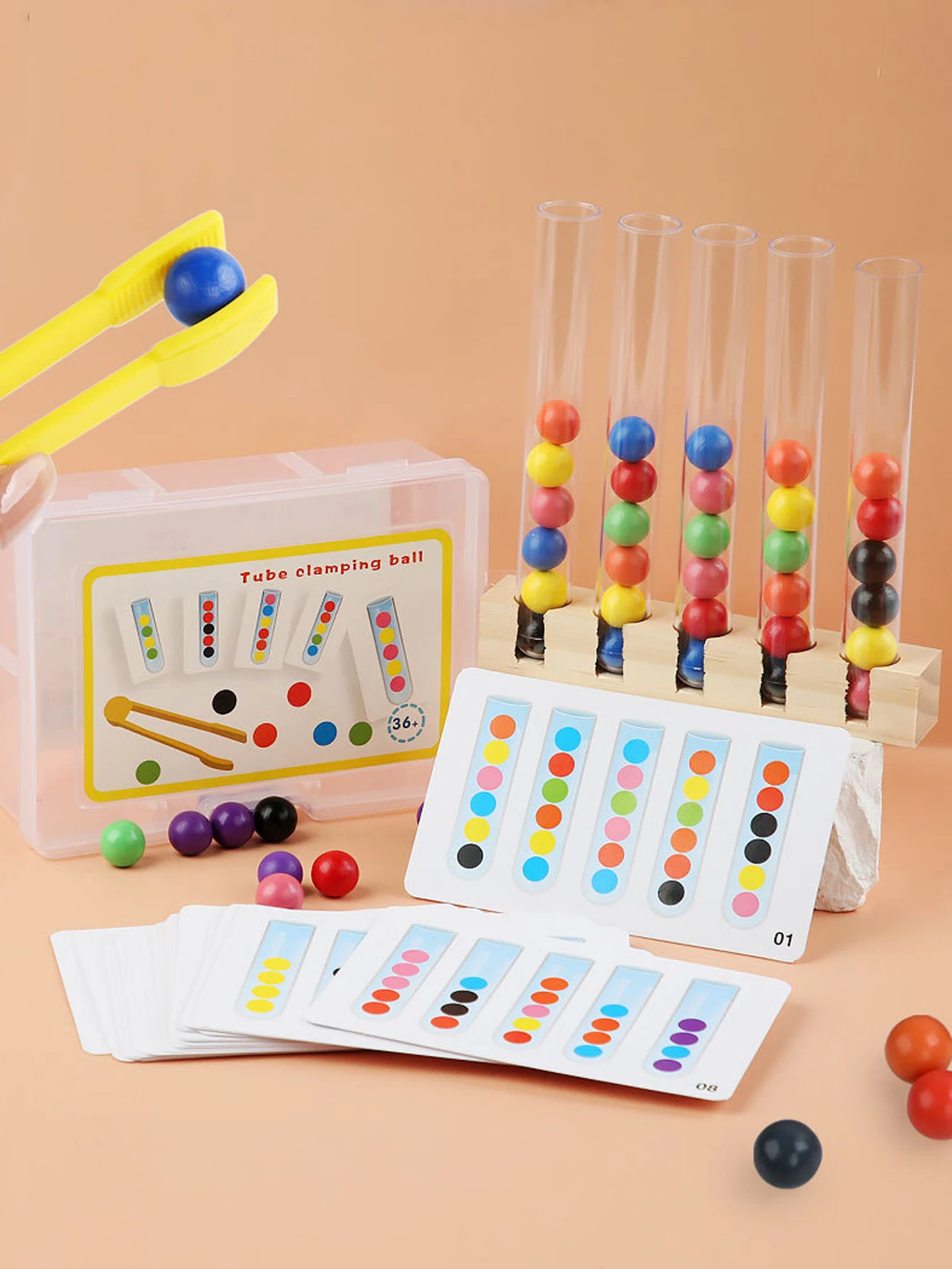 Clip Holzperlen Reagenzglas Spielzeug, Farbsortierspiel, Perlen zählen Feinmotorik Montessori Spielzeug für Kinder, Geschenk für Kinder – Detail 2
