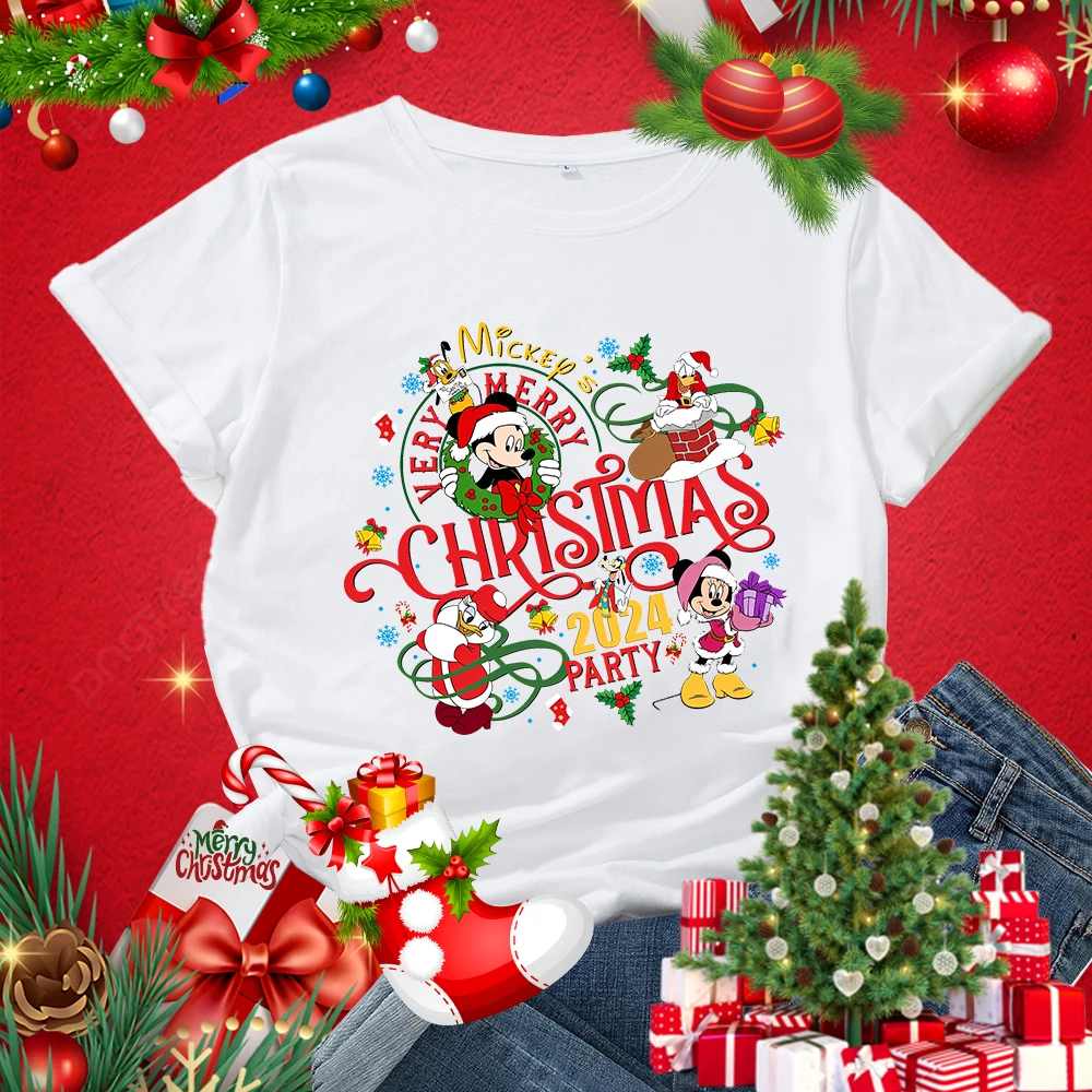 Mickey Christmas print women's classic T-shirt adult novel short-sleeved loose women's personality casual top