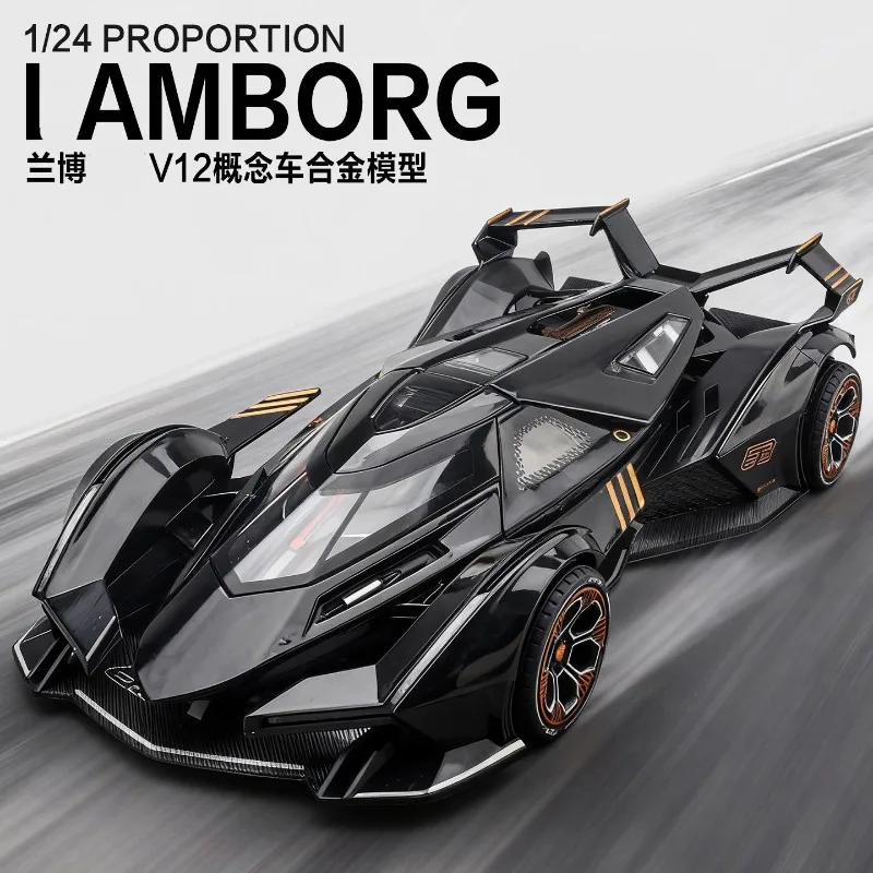 1:24 Scale Alloy Car Model For Lamborghini V12 Vision GT Diecast Racing Car With Pull Back Sound Light Collectible Gift For Fans