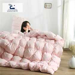 Liv-Esthete Women Pink 100% Goose Down Quilt Filler 3D Bread Duvet Bedding Comforter Winter Blanket Twin Queen King Cotton Cover