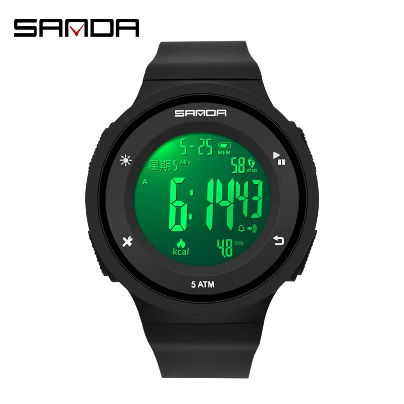 SANDA-Montre de sport étanche pour homme, montre-bracelet de luxe, marque supérieure, électronique, numérique, LED, mâle, nouveau, 2142