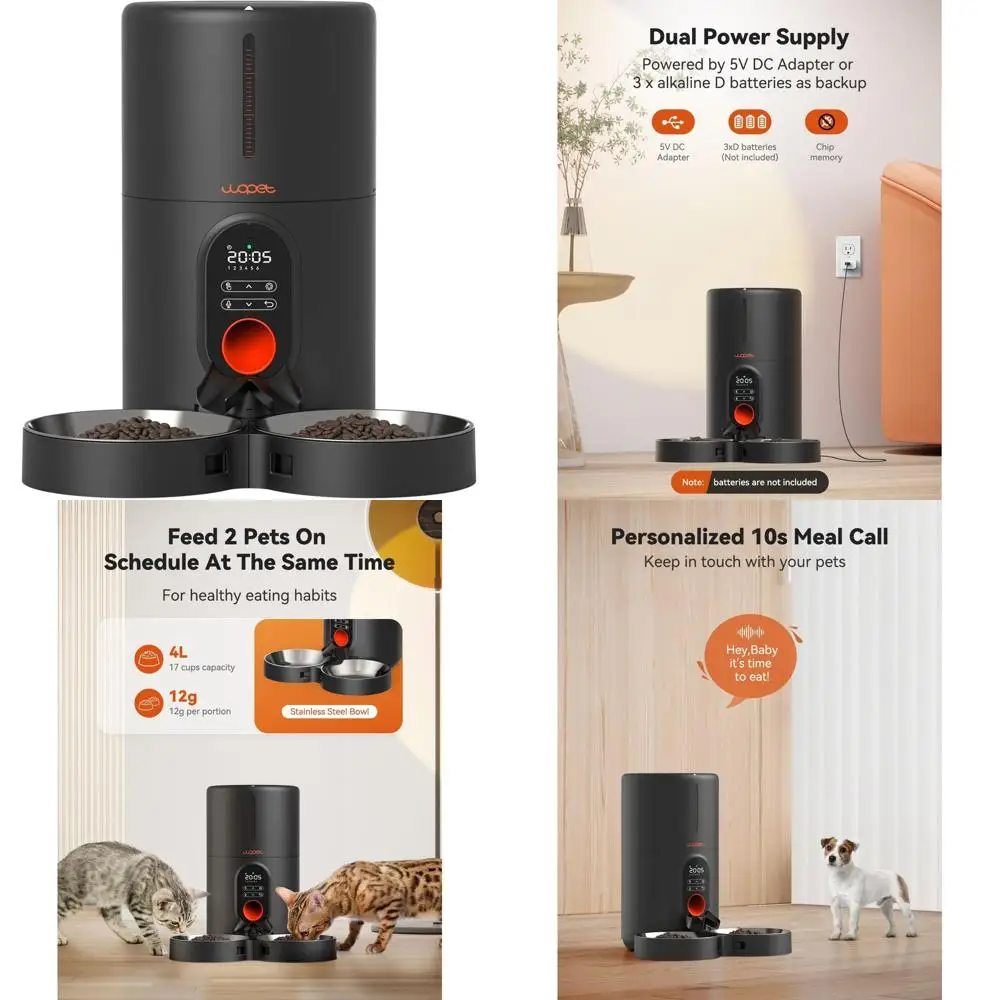 

Автоматические кормушки для кошек 2 кота — кормушка для кошек с таймером и чашей из нержавеющей стали, программируемое управление питанием от 1 до 6 лет, двойной источник питания, Au