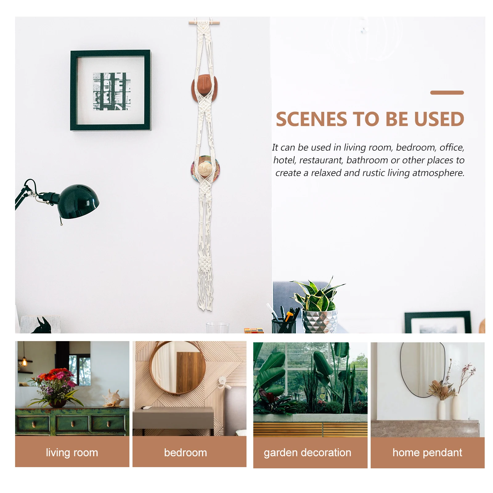 

Bohemian Macrame Hat Hanging Storage Display Cotton Rope Hanger Women Hat ganizer Decorative Room Tidy Vase Style