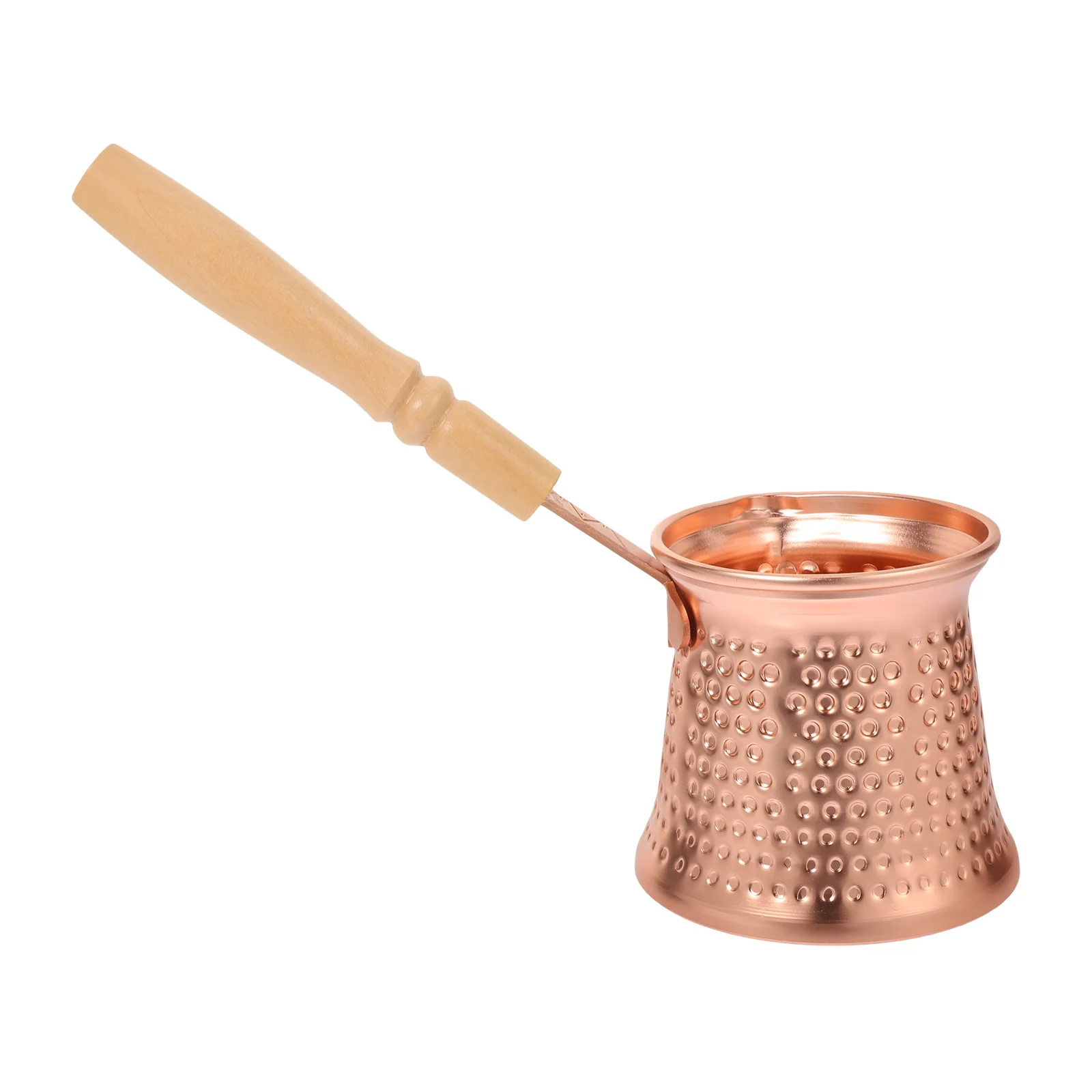 

Turkish Coffee Pot Copper Alloy Wood Handle Stovetop Milk Steamer Multi-Function Beverage Pot for Home Kitchen Use Ibrik