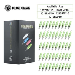 Dragonhawk 0.3mm/0.35mm średnica 50 sztuk/pudło mieszane modele sterylizowane igły do tatuażu wkład do obrotowej maszynki do tatuażu