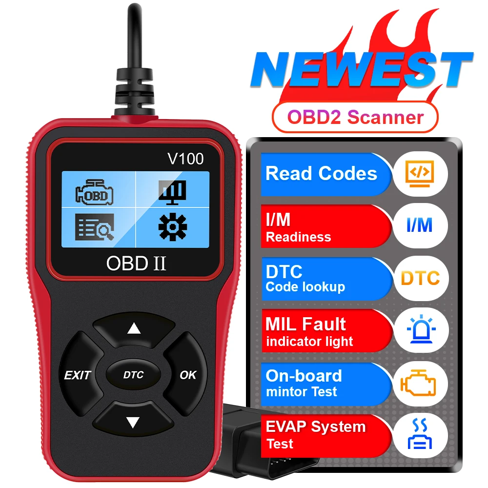 OBD2 Code Reader Car Diagnostic Tools V100 Plug and Play OBD 2 Scanner Digital Display Universal Auto Accessories OBDII EOBD