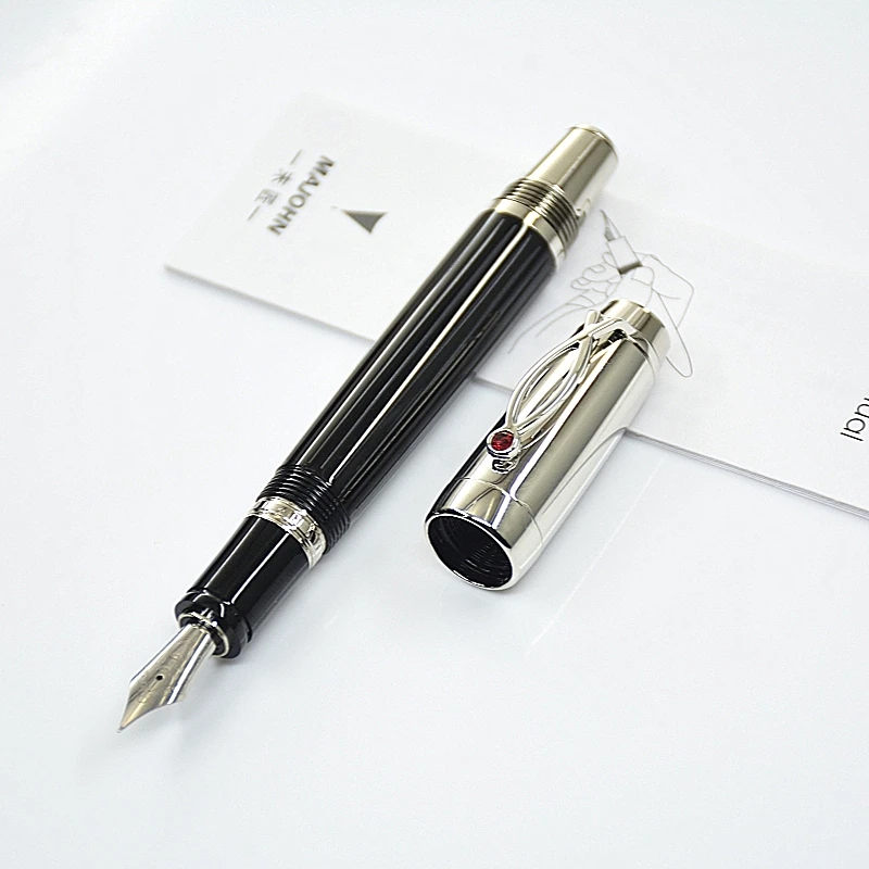 MAJOHN Luxury white / Black Mechanical telescopic Fountain Pen EF Nib Office Stationery fashion Writing Ink Pen gift