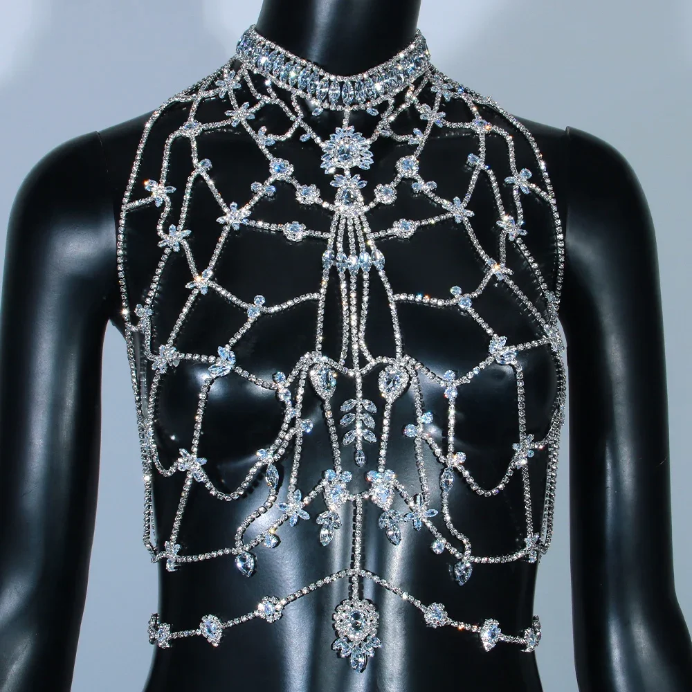 Hollow Sleeveless Crystal Body Chain Bra Beach Accessories Festival Jewelry Luxury Rhinestone Lingerie Harness Women Gifts