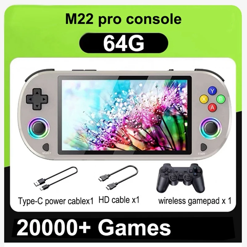 

M22 Pro Retro Game Console 64GB 5.0 In IPS Display RGB LED Joystick BJAS