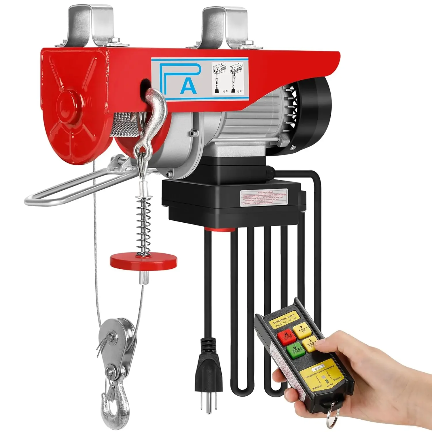 1320LBS Electric Hoist, 110V Winch with Wireless Remote Control, 1150W Electric Lift Single/Double Slings 38ft Lifting He