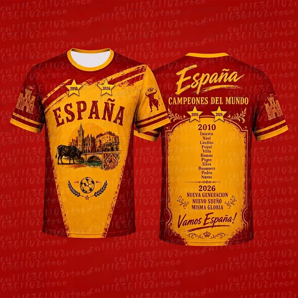 2026 Spanien Meisterschafts-Fußballtrikot Zweisterniger Spanischer Champion Herren 2010 2026 Familien-Matching Fußball-Sportuniform T-Shirts – Detail 5